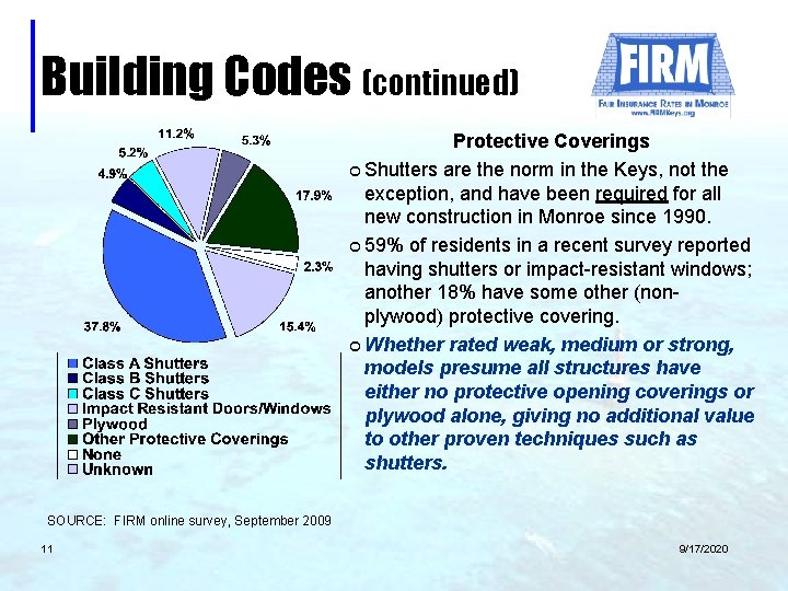 Building Codes (continued) Protective Coverings ¢ Shutters are the norm in the Keys, not