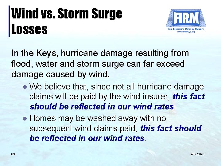 Wind vs. Storm Surge Losses In the Keys, hurricane damage resulting from flood, water