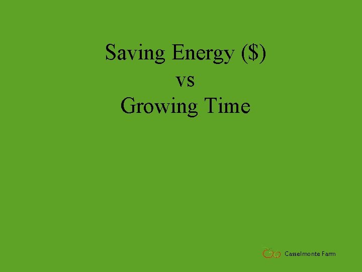 Saving Energy ($) vs Growing Time Casselmonte Farm 