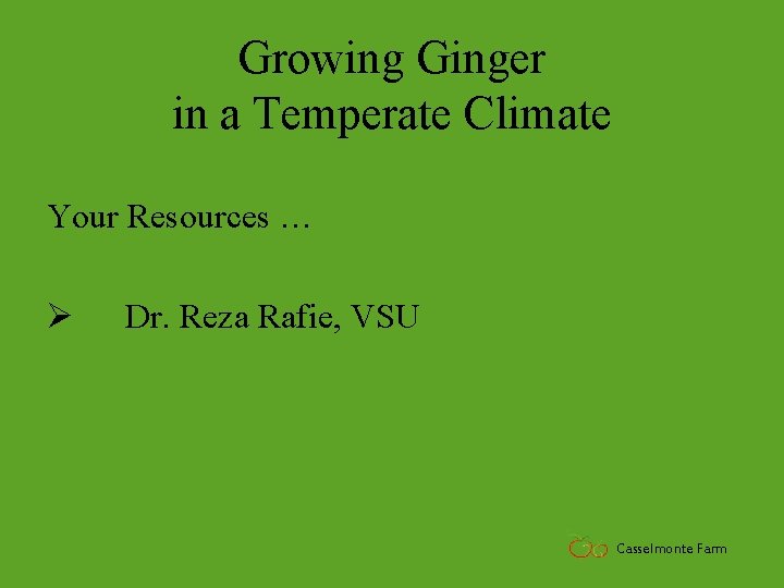 Growing Ginger in a Temperate Climate Your Resources … Ø Dr. Reza Rafie, VSU