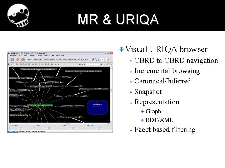 MR & URIQA Visual URIQA browser CBRD to CBRD navigation Incremental browsing Canonical/Inferred Snapshot