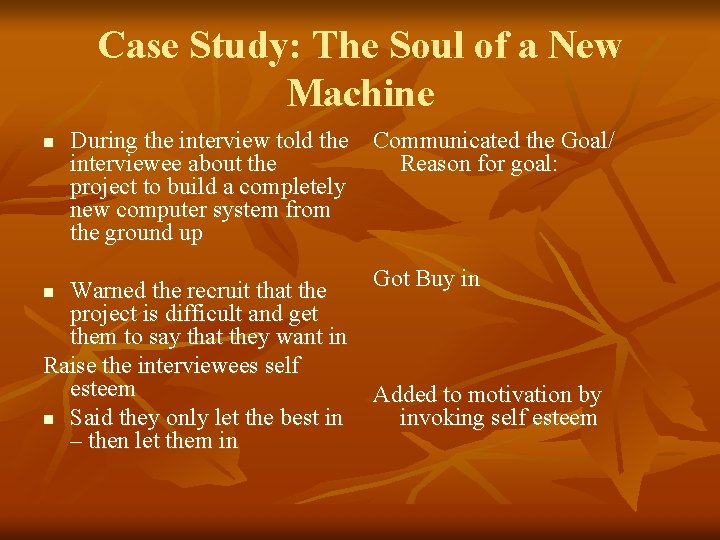 Case Study: The Soul of a New Machine n During the interview told the