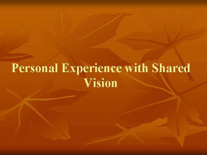Personal Experience with Shared Vision 