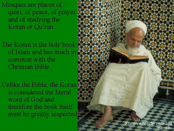 Mosques are places of quiet, of peace, of prayer and of studying the Koran