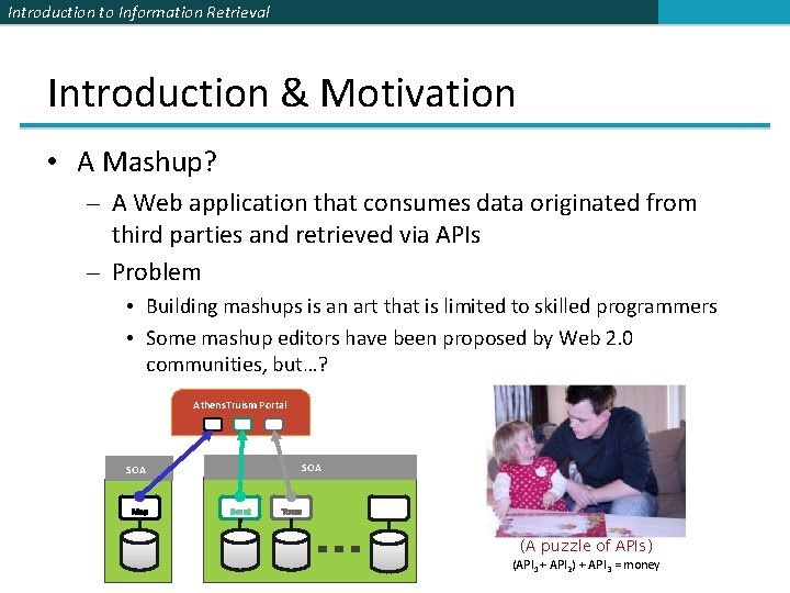 Introduction to Information Retrieval Introduction & Motivation • A Mashup? – A Web application