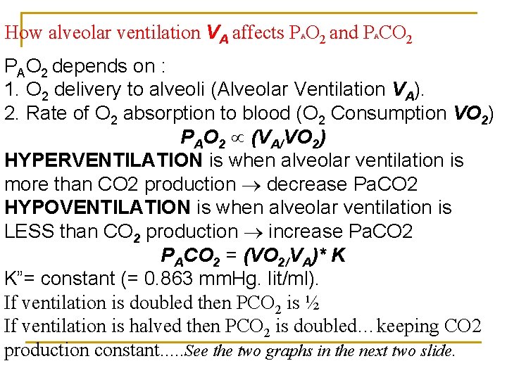 How alveolar ventilation VA affects P O 2 and P CO 2 A A