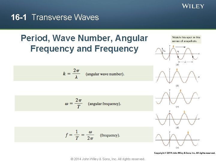 16 -1 Transverse Waves Period, Wave Number, Angular Frequency and Frequency © 2014 John