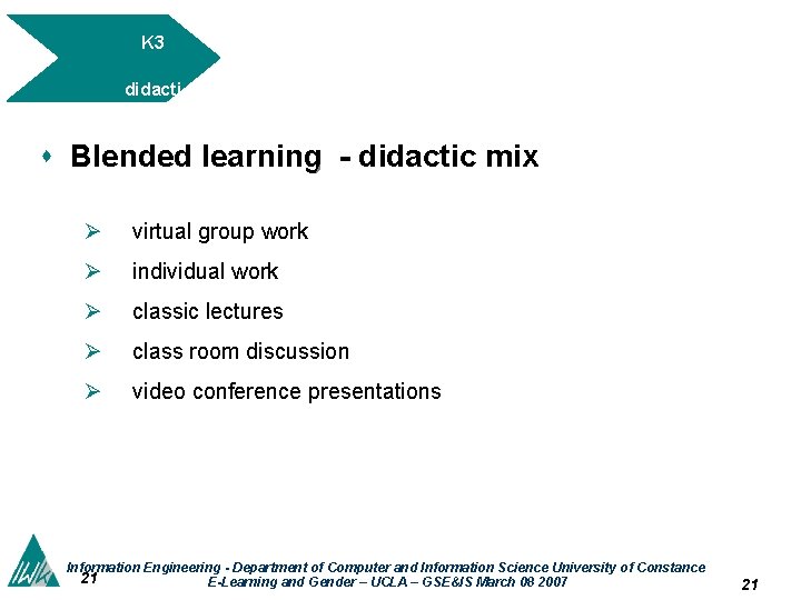 K 3 didacti c concept s Blended learning - didactic mix Ø virtual group