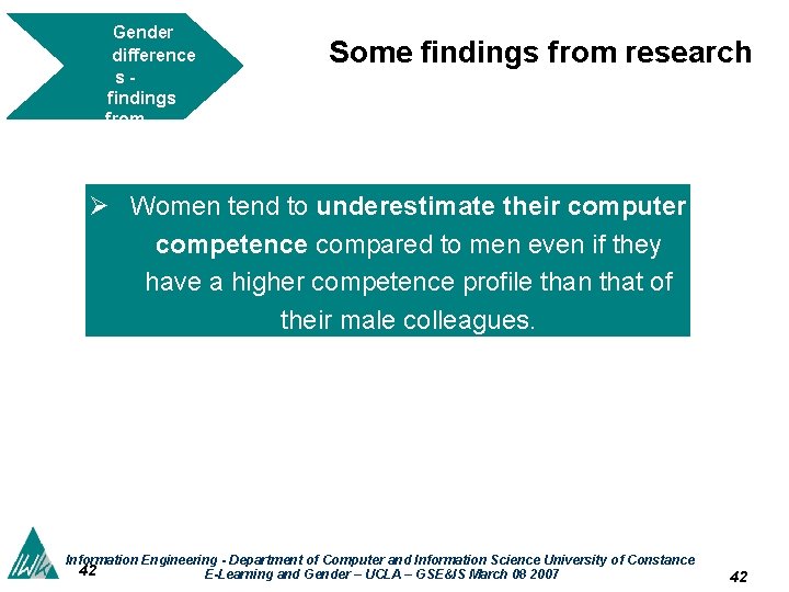 Gender difference sfindings from research Some findings from research Ø Women tend to underestimate