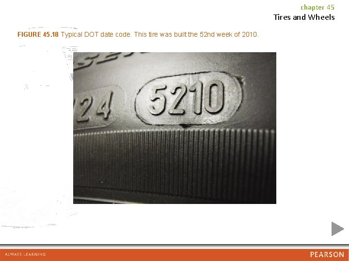 chapter 45 Tires and Wheels FIGURE 45. 18 Typical DOT date code. This tire