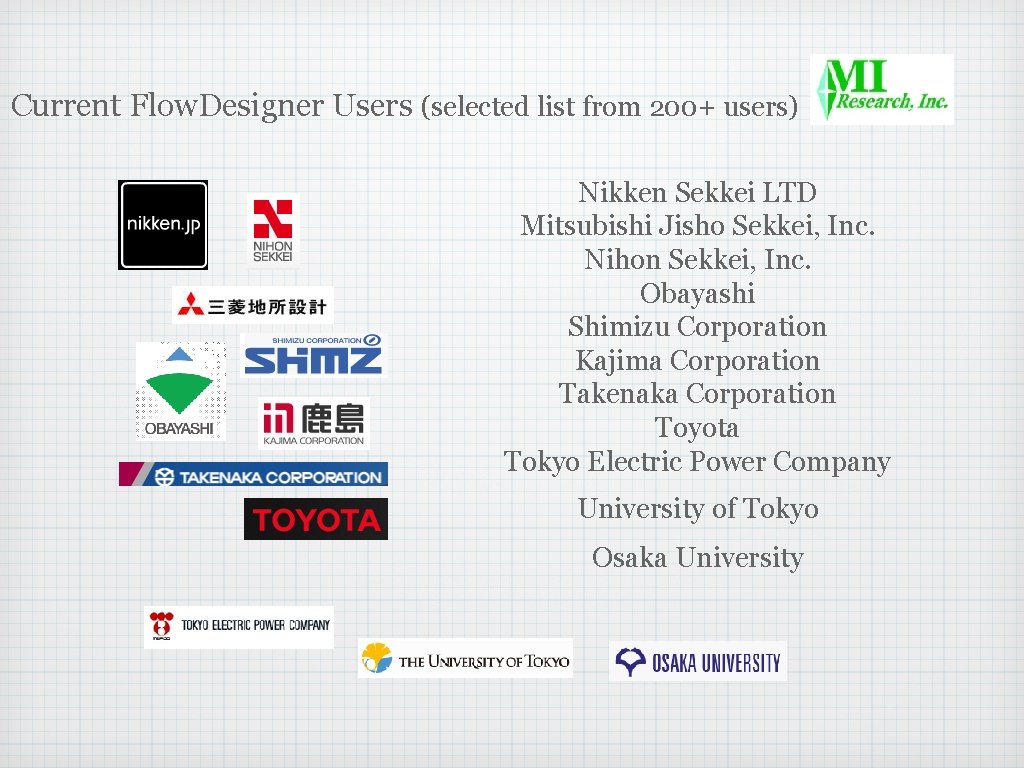 Current Flow. Designer Users (selected list from 200+ users) Nikken Sekkei LTD Mitsubishi Jisho