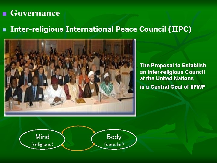 n Governance n Inter-religious International Peace Council (IIPC) The Proposal to Establish an Inter-religious