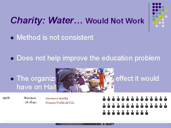 Charity: Water… Would Not Work l Method is not consistent l Does not help