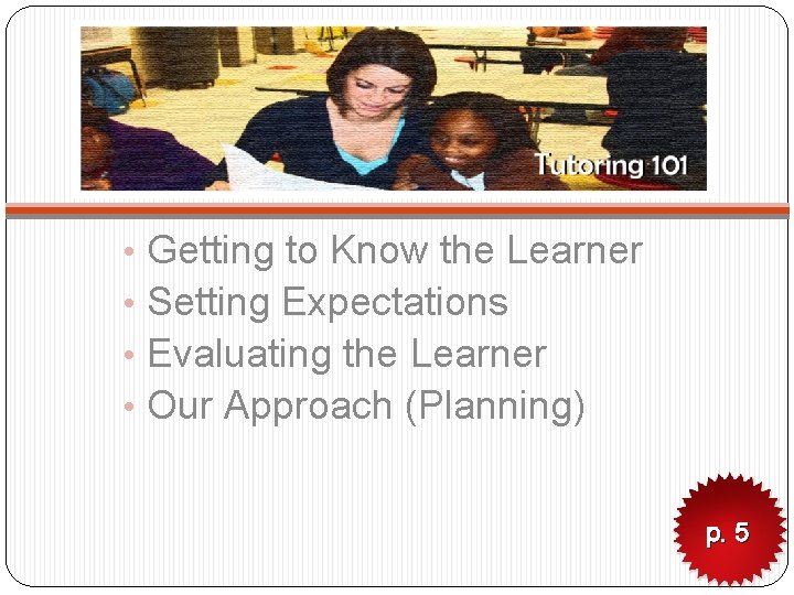  • Getting to Know the Learner • Setting Expectations • Evaluating the Learner