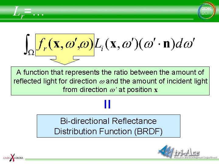 Lr=… A function that represents the ratio between the amount of reflected light for