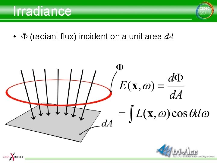 Irradiance • F (radiant flux) incident on a unit area d. A 