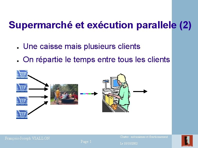 Supermarché et exécution parallele (2) ● Une caisse mais plusieurs clients ● On répartie Supermarché et exécution parallele (2) ● Une caisse mais plusieurs clients ● On répartie
