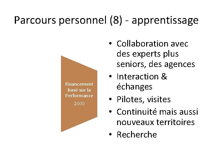 Parcours personnel (8) - apprentissage Financement de la santé 1994 Financement basé sur la