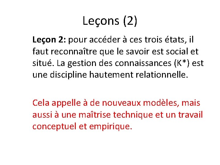 Leçons (2) Leçon 2: pour accéder à ces trois états, il faut reconnaître que