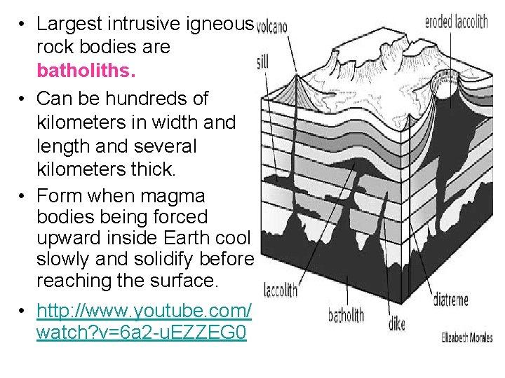  • Largest intrusive igneous rock bodies are batholiths. • Can be hundreds of