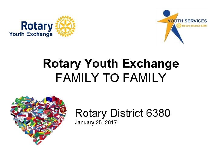 Rotary Youth Exchange FAMILY TO FAMILY Rotary District 6380 January 25, 2017 