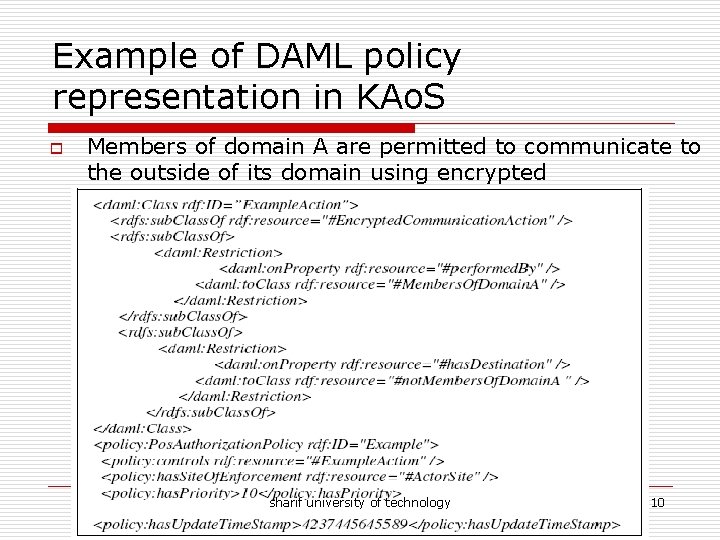 Example of DAML policy representation in KAo. S o Members of domain A are