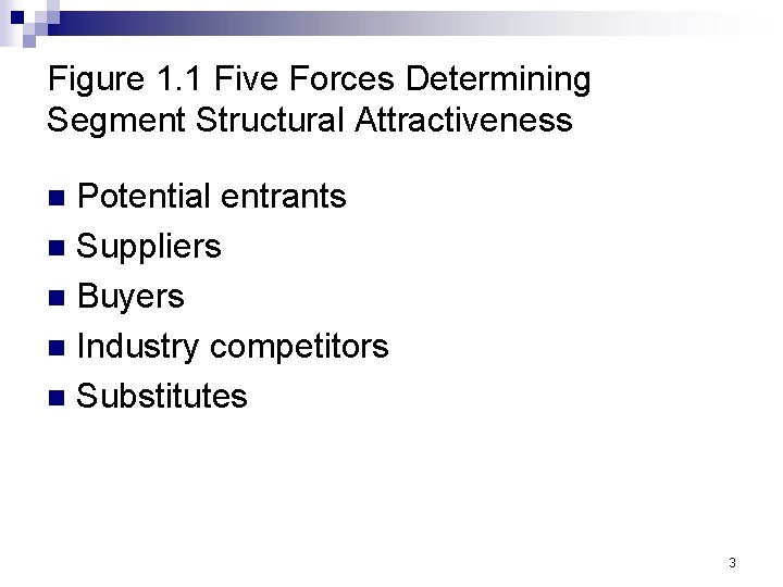 Figure 1. 1 Five Forces Determining Segment Structural Attractiveness Potential entrants n Suppliers n