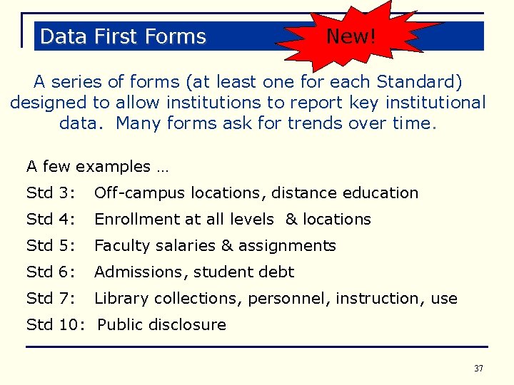 Data First Forms New! A series of forms (at least one for each Standard)