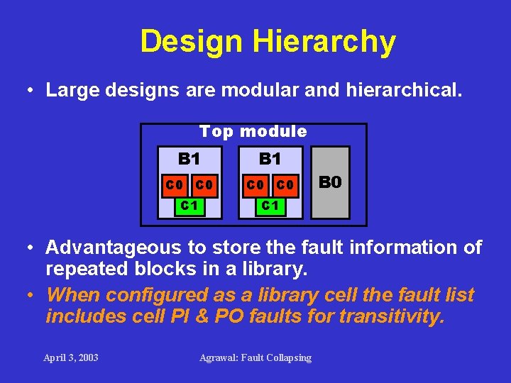 Design Hierarchy • Large designs are modular and hierarchical. Top module B 1 C Design Hierarchy • Large designs are modular and hierarchical. Top module B 1 C