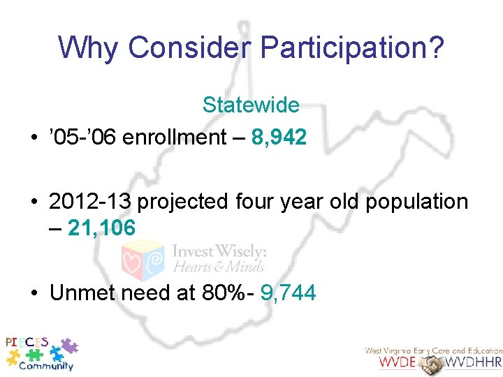 Why Consider Participation? Statewide • ’ 05 -’ 06 enrollment – 8, 942 •