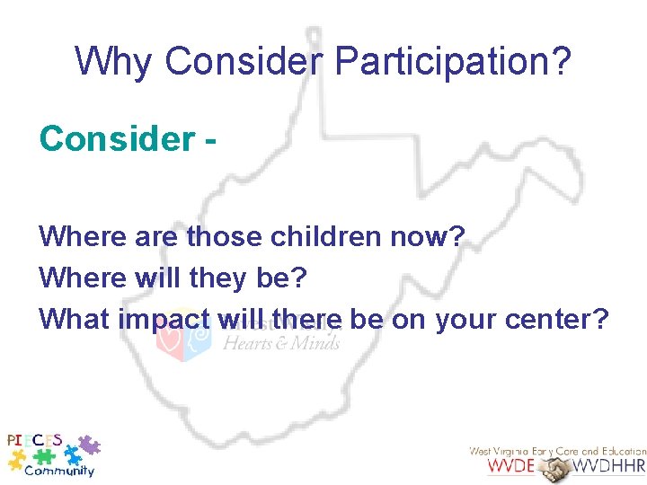 Why Consider Participation? Consider Where are those children now? Where will they be? What