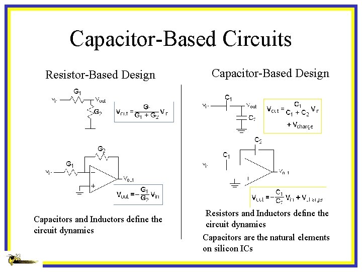 Capacitor-Based Circuits Resistor-Based Design Capacitors and Inductors define the circuit dynamics Capacitor-Based Design Resistors