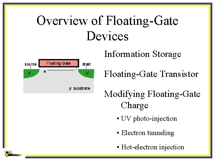 Overview of Floating-Gate Devices Information Storage Floating-Gate Transistor Modifying Floating-Gate Charge • UV photo-injection