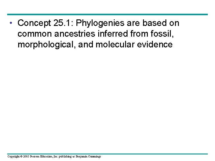  • Concept 25. 1: Phylogenies are based on common ancestries inferred from fossil,