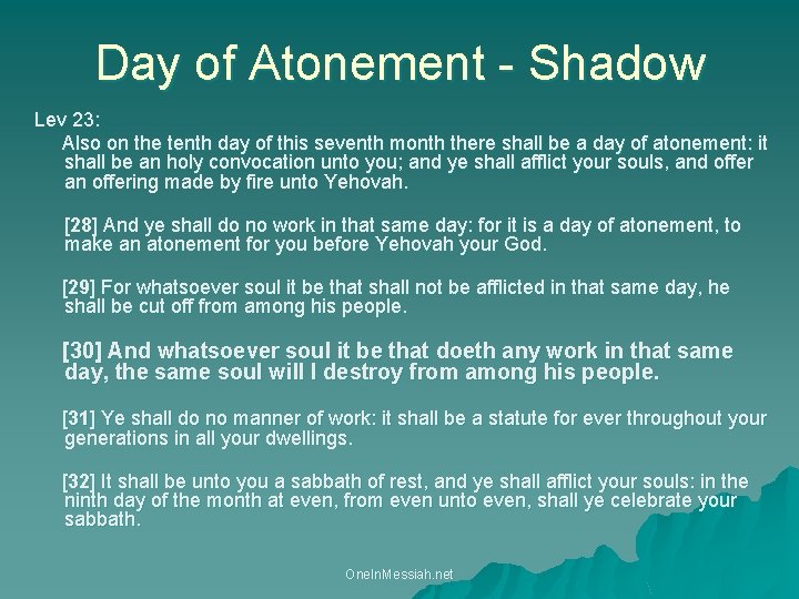 Day of Atonement - Shadow Lev 23: Also on the tenth day of this