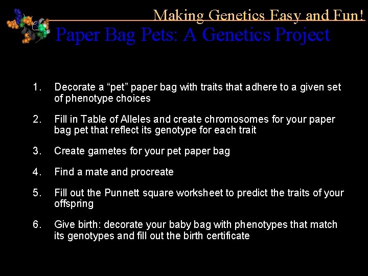 Making Genetics Easy and Fun! Paper Bag Pets: A Genetics Project 1. Decorate a
