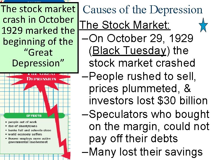 The stock market Causes of the Depression crash in October ■ The Stock Market: