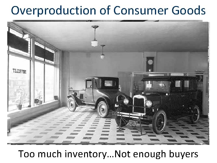 Overproduction of Consumer Goods Too much inventory…Not enough buyers 