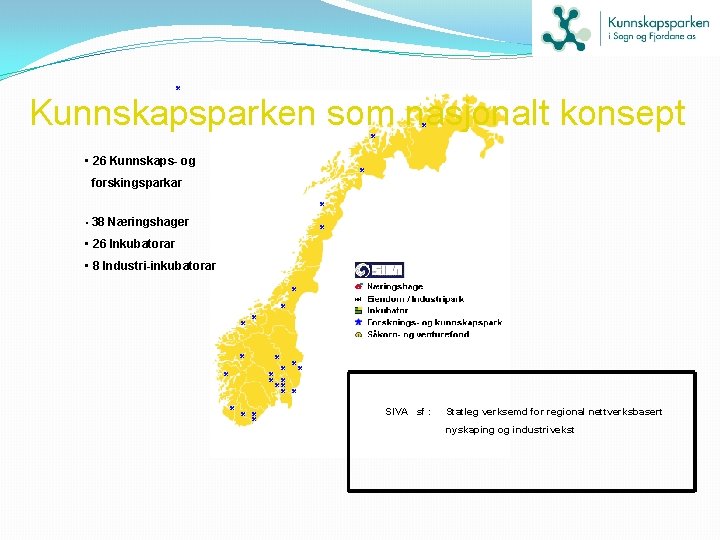 Kunnskapsparken som nasjonalt konsept • 26 Kunnskaps- og forskingsparkar • 38 Næringshager • 26