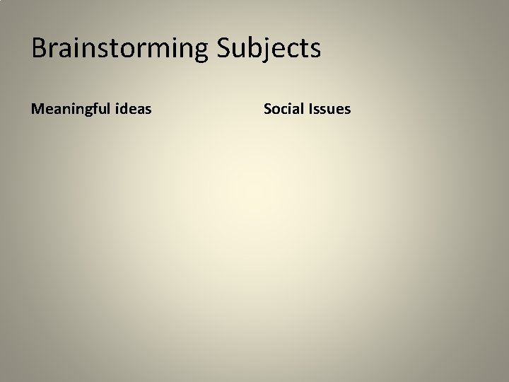 Brainstorming Subjects Meaningful ideas Social Issues 