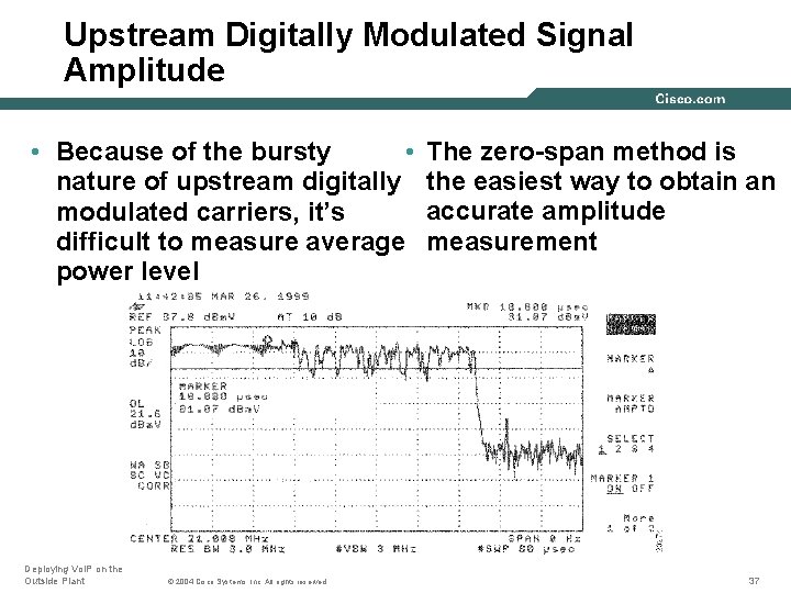 Upstream Digitally Modulated Signal Amplitude • • Because of the bursty nature of upstream