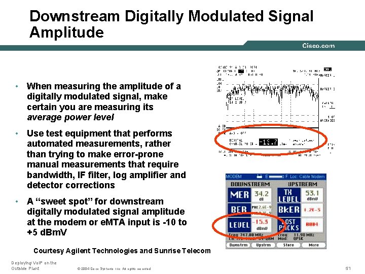 Downstream Digitally Modulated Signal Amplitude • When measuring the amplitude of a digitally modulated