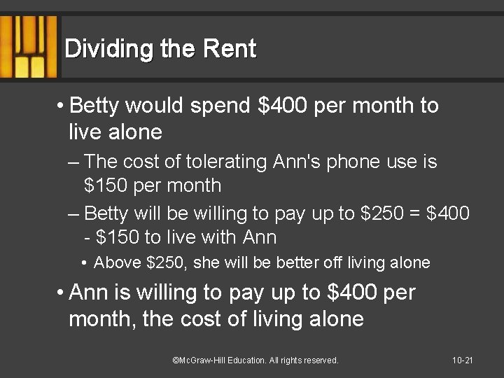 Dividing the Rent • Betty would spend $400 per month to live alone –