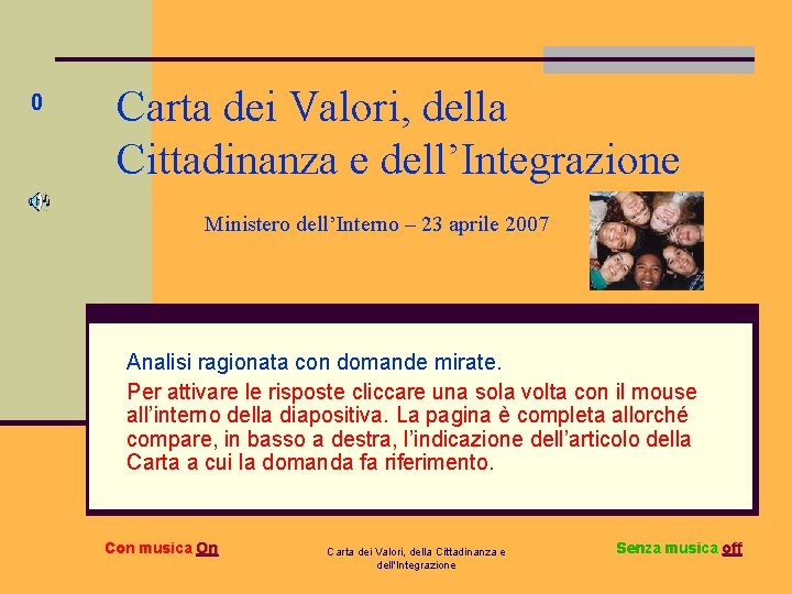 0 Carta dei Valori, della Cittadinanza e dell’Integrazione Ministero dell’Interno – 23 aprile 2007 0 Carta dei Valori, della Cittadinanza e dell’Integrazione Ministero dell’Interno – 23 aprile 2007