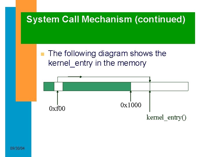 System Call Mechanism (continued) The following diagram shows the kernel_entry in the memory 0