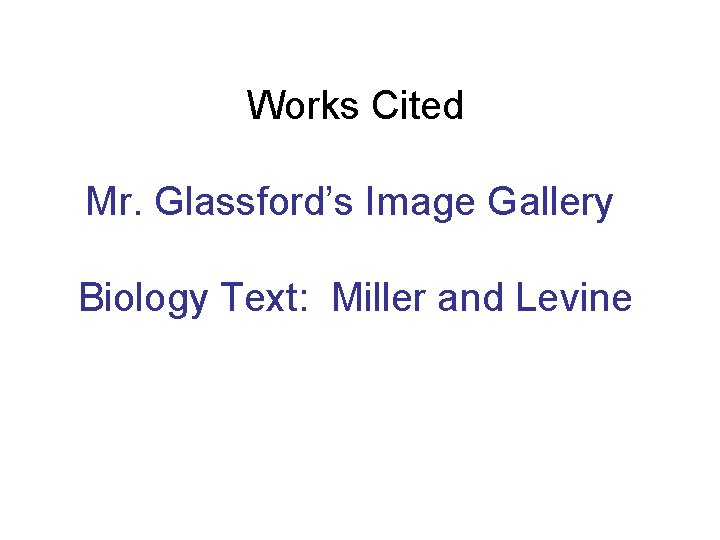 Works Cited Mr. Glassford’s Image Gallery Biology Text: Miller and Levine 