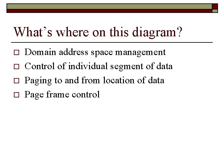 What’s where on this diagram? o o Domain address space management Control of individual