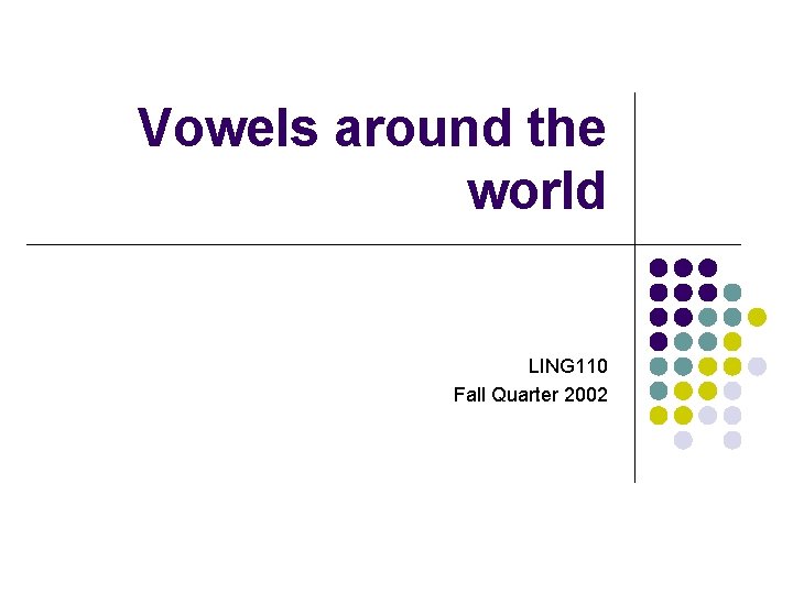 Vowels around the world LING 110 Fall Quarter 2002 