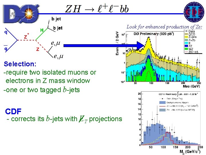 Look for enhanced production of Zs: e, Selection: -require two isolated muons or electrons