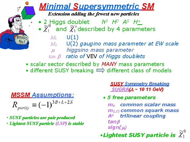 Minimal Supersymmetric SM Extension adding the fewest new particles • 2 Higgs doublet h